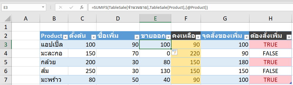 สอนทำไฟล์ Excel บริหาร Stock สินค้าคงคลัง : Version 2 แยกตารางซื้อขาย 16